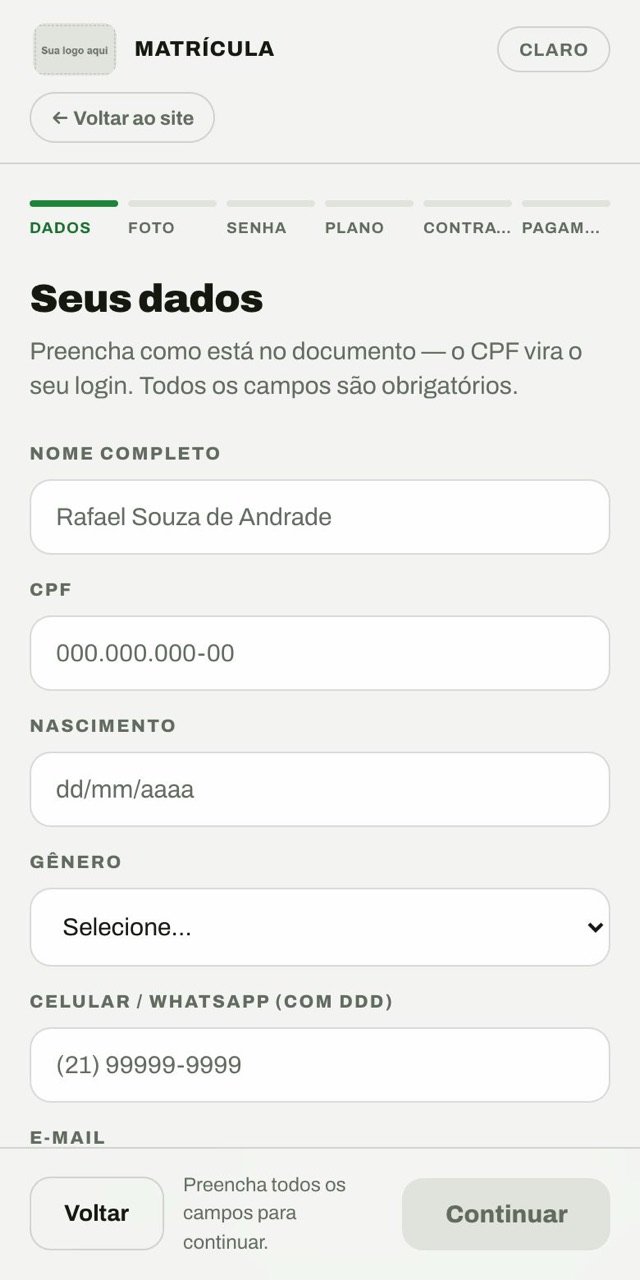 Matrícula online no celular
